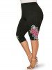 Rose Flower Print Tulip Hem Surplice 2 In 1 Top and High Waist Capri Leggings Plus Size Outfit -  