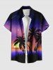 Tenue de plage hawaïenne assortie grande taille à imprimé ombré cocotier, soleil et galaxie, pour couples - Pourpre  