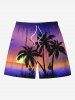 Tenue de plage hawaïenne assortie grande taille à imprimé ombré cocotier, soleil et galaxie, pour couples - Pourpre  