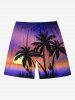Tenue de plage hawaïenne assortie grande taille à imprimé ombré cocotier, soleil et galaxie, pour couples - Pourpre  