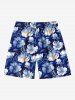 Tenue de plage hawaïenne assortie grande taille à imprimé floral pour couples - Bleu 