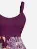 Tenue de plage hawaïenne assortie grande taille à imprimé fleurs et feuilles pour couples - Pourpre  