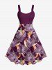 Tenue de plage hawaïenne assortie grande taille à imprimé fleurs et feuilles pour couples - Pourpre  
