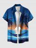 Tenue de plage hawaïenne assortie grande taille, motif cocotier, soleil, paysage marin, vagues, hamac, pour couples - Bleu Ciel 