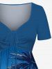 Tenue de plage hawaïenne assortie grande taille, motif cocotier, soleil, paysage marin, vagues, hamac, pour couples - Bleu Ciel 