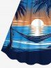 Tenue de plage hawaïenne assortie grande taille, motif cocotier, soleil, paysage marin, vagues, hamac, pour couples - Bleu Ciel 