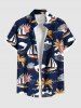 Ensemble chemise et barboteuse hawaïennes assorties, grande taille, imprimé cocotier et voilier, pour couples - Bleu 
