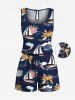 Ensemble chemise et barboteuse hawaïennes assorties, grande taille, imprimé cocotier et voilier, pour couples - Bleu 