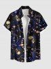 Ensemble chemise et barboteuse hawaïennes assorties, grande taille, tenue de plage, motif galaxie, crânes, lune, soleil et étoiles, imprimé pour couples - Bleu 