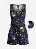 Ensemble chemise et barboteuse hawaïennes assorties, grande taille, tenue de plage, motif galaxie, crânes, lune, soleil et étoiles, imprimé pour couples - Bleu 