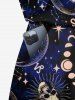 Ensemble chemise et barboteuse hawaïennes assorties, grande taille, tenue de plage, motif galaxie, crânes, lune, soleil et étoiles, imprimé pour couples - Bleu 
