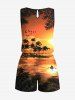 Matching Hawaii Shirt and Romper Plus Size Beach Outfit Coconut Tree Bird Seascape Printed for Couples -  