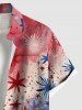Chemise grande taille à imprimé drapeau américain patriotique et feux d'artifice, avec poches boutonnées et motif ombré, pour homme - Rouge 6XL