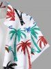 Plus Size Colorful Coconut Tree Print Hawaii Button Pocket Shirt For Men -  