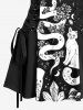 Floral Snake Sun Cat Hand Print Lace Up A Line Tank Dress -  