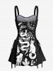 Floral Snake Sun Cat Hand Print Lace Up A Line Tank Dress -  