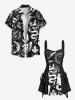 Floral Snake Sun Cat Hand Print Lace Up A Line Tank Dress -  