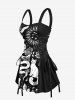 Floral Snake Sun Cat Hand Print Lace Up A Line Tank Dress -  