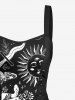 Floral Snake Sun Cat Hand Print Lace Up A Line Tank Dress -  