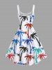 Plus Size Colorful Coconut Tree Print Hawaii A Line Tank Dress -  
