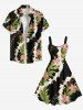 Plus Size Flower Leaf Branch Print Hawaii A Line Tank Dress -  
