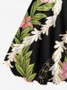 Plus Size Flower Leaf Branch Print Hawaii A Line Tank Dress -  