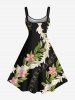 Plus Size Flower Leaf Branch Print Hawaii A Line Tank Dress -  