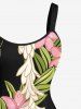 Robe débardeur hawaïenne trapèze grande taille à imprimé floral, feuilles et branches - Noir 4X