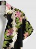 Plus Size Flower Leaf Branch Print Hawaii Button Pocket Shirt For Men -  