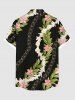 Plus Size Flower Leaf Branch Print Hawaii Button Pocket Shirt For Men -  