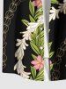 Plus Size Flower Leaf Branch Print Hawaii Button Pocket Shirt For Men -  