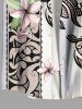 Chemise hawaïenne à imprimé ethnique tortue et fleurs, grande taille, avec poche boutonnée, pour homme - Blanc L