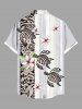 Chemise hawaïenne à imprimé ethnique tortue et fleurs, grande taille, avec poche boutonnée, pour homme - Blanc L