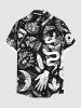 Plus Size Flower Snake Moon Cloud Hand Print Button Pocket Shirt For Men -  