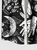 Plus Size Flower Snake Moon Cloud Hand Print Button Pocket Shirt For Men -  