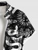 Plus Size Flower Snake Moon Cloud Hand Print Button Pocket Shirt For Men -  