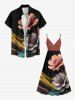Plus Size Flower Glitter Light Beam Print Hawaii Surplice A Line Cami Dress -  