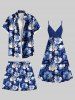 Plus Size Flowers Print Hawaii Beach Shorts For Men -  