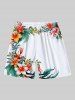 Plus Size Tropical Leaves Floral Print Hawaii Drawstring Beach Shorts For Men -  