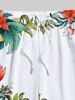 Plus Size Tropical Leaves Floral Print Hawaii Drawstring Beach Shorts For Men -  