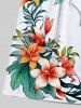 Plus Size Tropical Leaves Floral Print Hawaii Drawstring Beach Shorts For Men -  