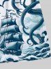 Plus Size Octopus Sailboat Sea Waves Bird Print Hawaii Cruise Drawstring Beach Shorts For Men -  