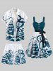 Plus Size Octopus Sailboat Sea Waves Bird Print Hawaii Cruise Drawstring Beach Shorts For Men -  