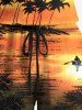 Plus Size Coconut Tree Bird Seascape Print Cinched Hawaii Romper -  