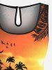 Plus Size Coconut Tree Bird Seascape Print Cinched Hawaii Romper -  