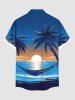 Plus Size Coconut Tree Sun Seascape Waves Hammock Print Buttons Pocket Hawaii Shirt For Men -  