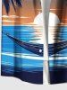 Plus Size Coconut Tree Sun Seascape Waves Hammock Print Buttons Pocket Hawaii Shirt For Men -  