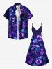 Plus Size Hibiscus Flowers Leaf Tropical Print Surplice Hawaii Cami Dress -  