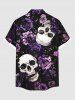 Plus Size Skulls Rose Flower Print Buttons Pocket Hawaii Shirt For Men -  