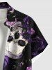 Plus Size Skulls Rose Flower Print Buttons Pocket Hawaii Shirt For Men -  